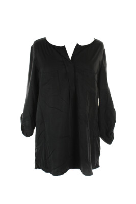 Studio M New Black Roll-Tab-Sleeve Pocket Blouse M $78