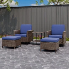 EAGLE PEAK Ocean Vista Wicker Outdoor Patio Swivel Rocking Chairs Ottomans Table