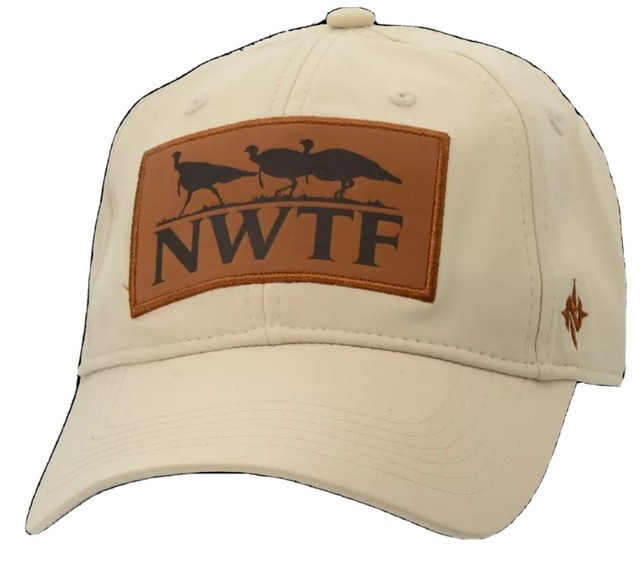 Nomad Outdoors NWTF Leather Patch Khaki Snapback Turkey Hunting Hat Cap