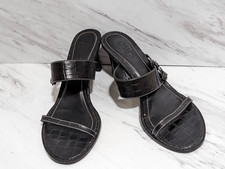 Chaps Women's Black Leather 3" Heel Croc Embossed Slide Kourtney Sandal Size 8