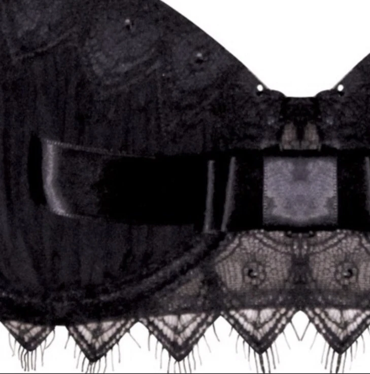 Pleasure State Couture Balconnet Black Silk Lace Swarovski Crystal Bow Bra 32B - Image 3 of 4