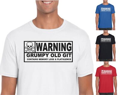 Lustiges Herren-T-Shirt Warning A Grumpy Old Git enthält Gedächtnisverlust und Blähungen