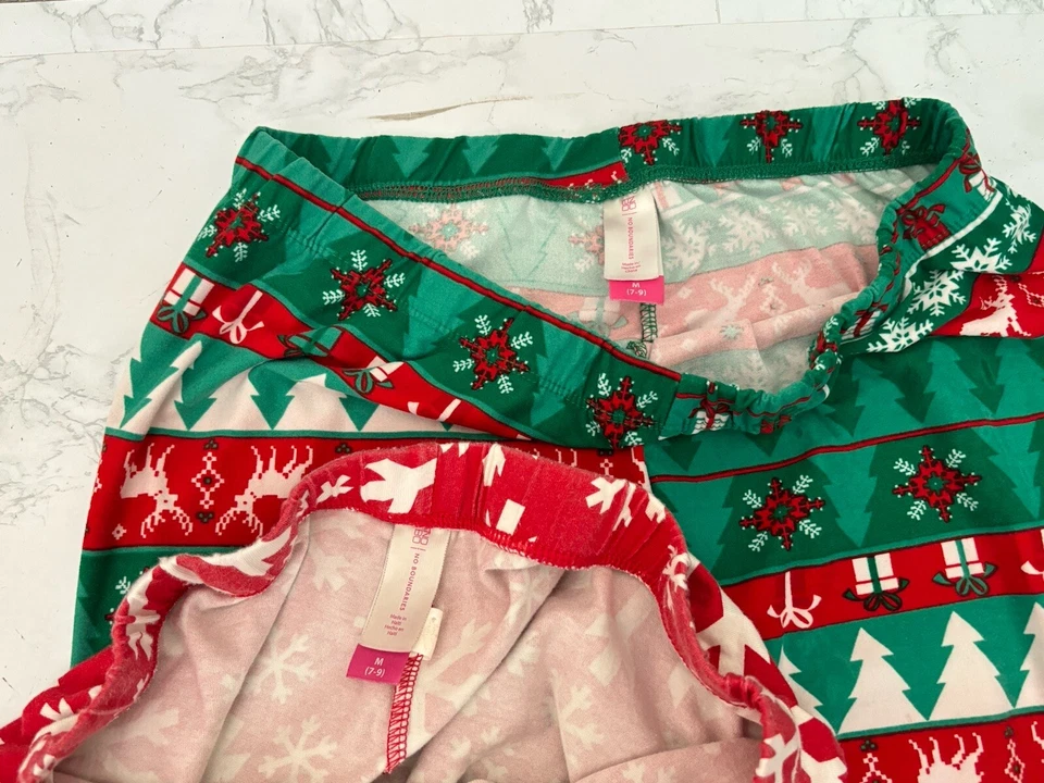 Lote de 2 Leggings No Boundaries Navidad Juniors M 7-9 Rojo Verde Pull Up Y1 Foto 4 de 4