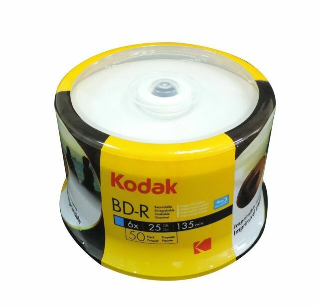 50 Kodak 6x Blank Bdr Bluray 25gb White Inkjet Hub Printable Media