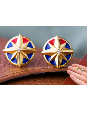 RockLove Captain Marvel Star Shield Earrings Sterling Silver Marvel Disney New