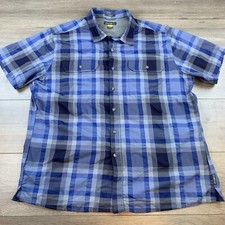 Eddie Bauer Travex Button Up Shirt Men  s XL Blue Plaid Short Sleeve Classic Fit