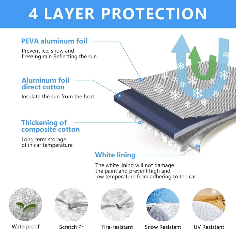 Cubierta de nieve para parabrisas de coche 4 capas a prueba de arañazos a prueba de hielo cubierta de hielo invierno Foto 3 de 4