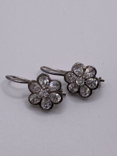 Vintage Sterling Silver Crystal Flower Earrings - image 1