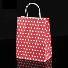 Red Holiday Gift Bags w/ White Polka Dot Design 15x8x21cm (Pack of 12)
