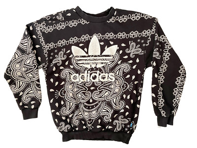 ADIDAS Pullover Sweatshirt Paisley Bandana Print Black White