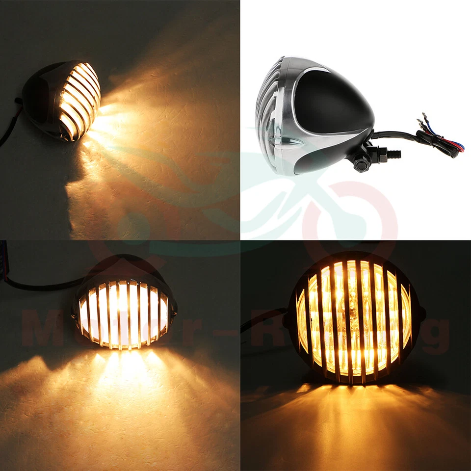 Parrilla de prisión con aletas de faros cromados negros para Harley Cruiser Chopper Bobber EE. UU. Foto 4 de 4