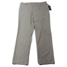 Tommy Hilfiger Performance Dress Pants Mens 40x32 Tan Check Stretch Modern-Fit
