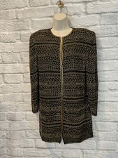 Vintage SCALA Women's Black Silk Gold Beaded Evening Wear Jacket Sz M