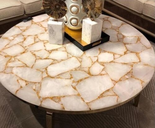 60 Inches White Quartz Stone with Epoxy Art Center Table Marble Dining Table Top