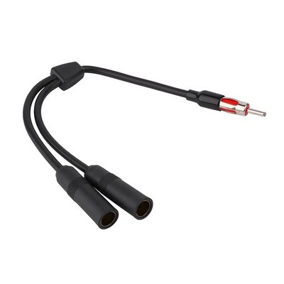 Car AM FM Radio Antenna Splitter Adapter, 1 Male to 2 Female Y Adaptor Black