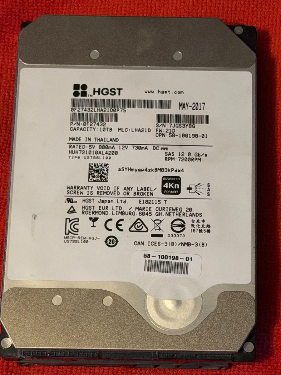 HGST SAS Internal Hard Disk Drives 10 TB Storage Capacity for sale