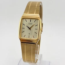 Citizen Quartz Gold Rectangular Wristwatch Model 6031 G05211 Battery