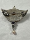 Artisan Vintage Pendant Brooch Sterling Silver Gold Gemstones Dangle Pearl — photo 7
