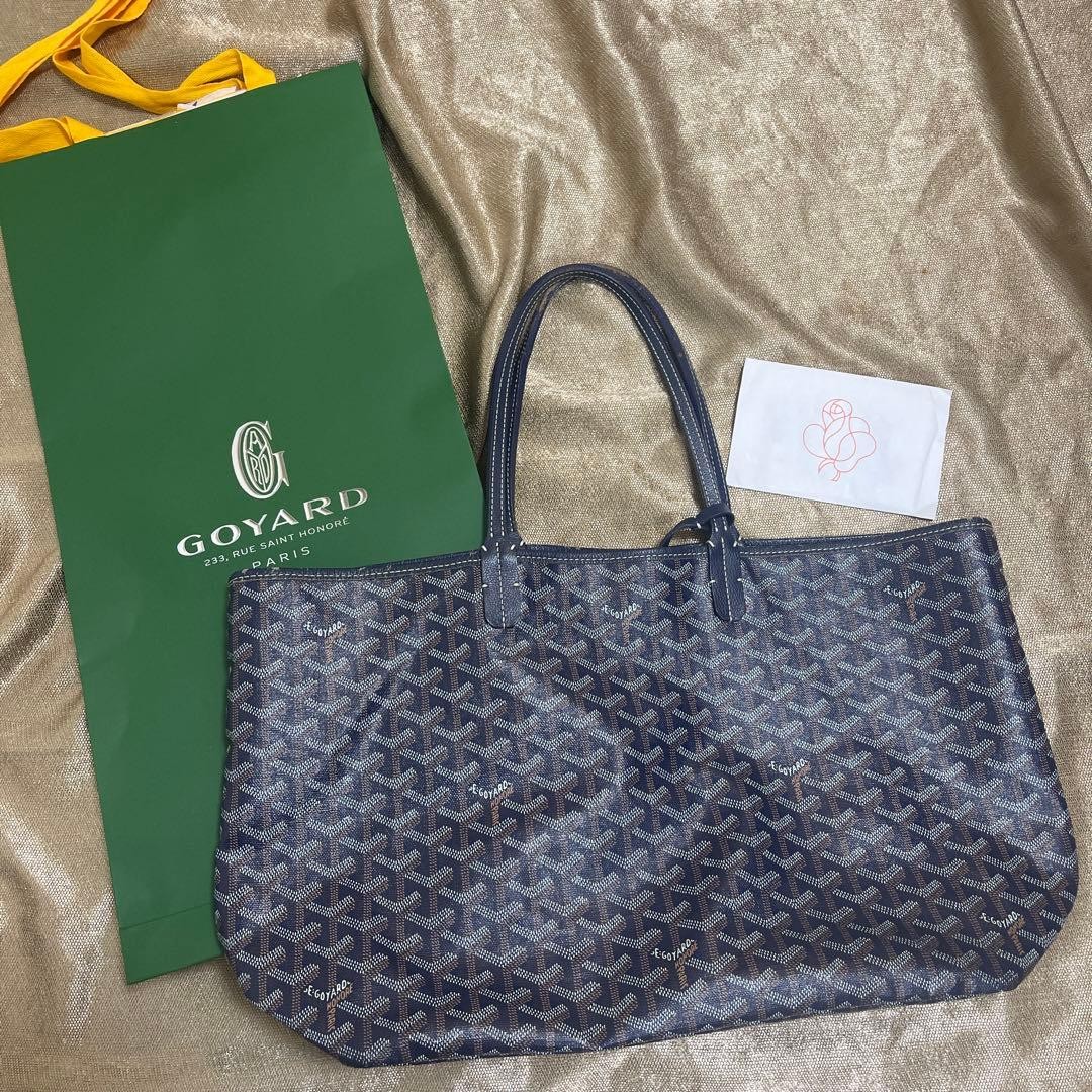 GOYARD Saint Louis PM Navy Coated Canvas Leather Tote Bag Women