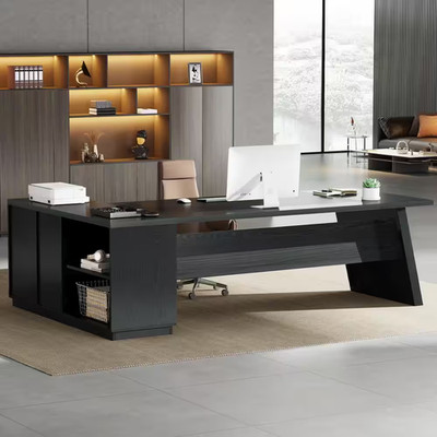Capen 78.7 In. L Shaped Black Wood Executive Desk with 3-Drawers File Cabinet Mo