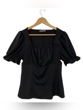 Scarlet Darkness Black Victorian Pleated Ruched Puff Sleeve Top Size XL