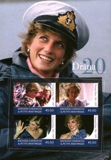 Hoja de estampillas de Granada Carriacou 2017 princesa Diana - azul MNH #31295