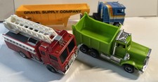 Set 1970s Tyco US1 Electric Trucking Fire Engine, Kenworth, Dump Truck Slot Cars