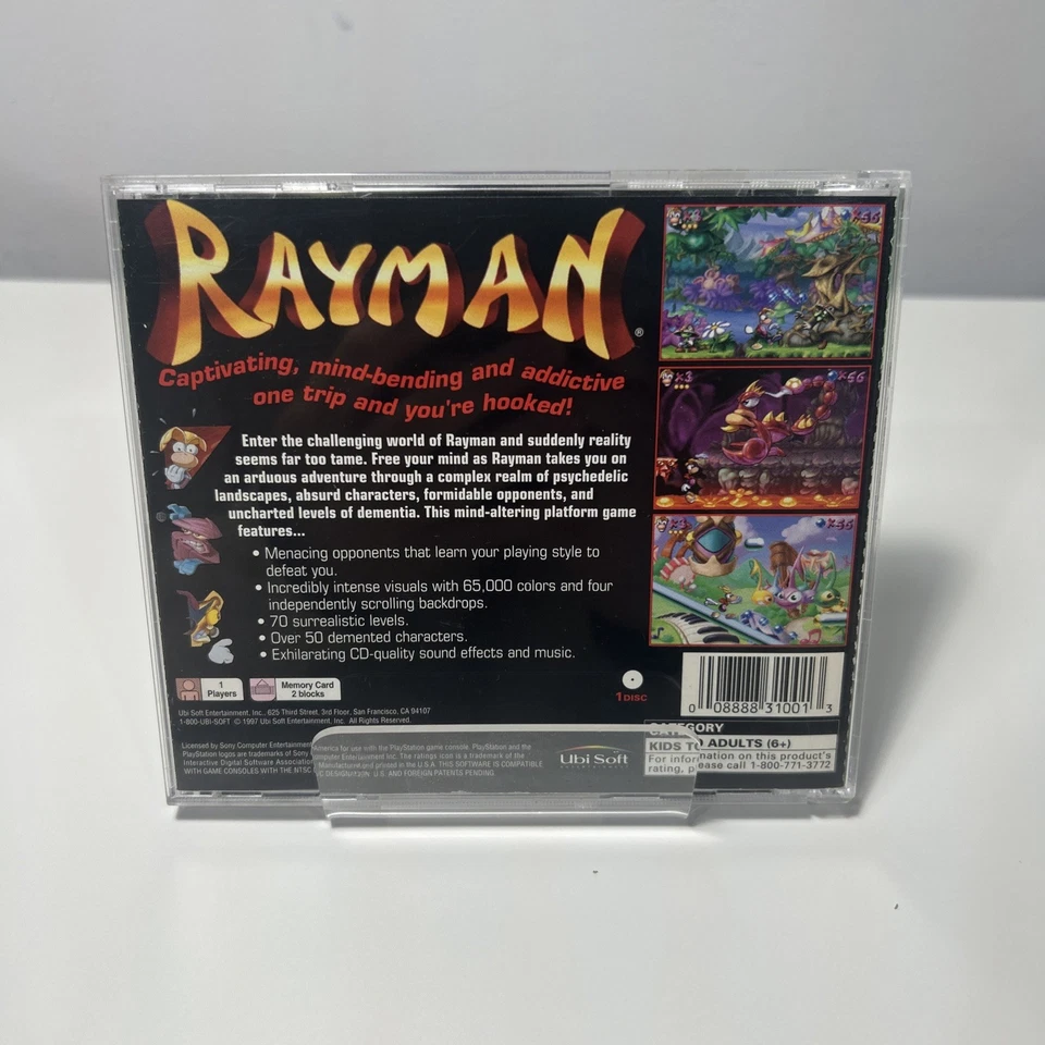 Rayman Sony PlayStation 1 PS1, 1995 TESTED, CIB Complete W Reg Card - Image 2 of 4