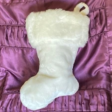 Santa’s Best White Cream Plush Stocking Soft Vintage Hanging Faux Fur Great USED