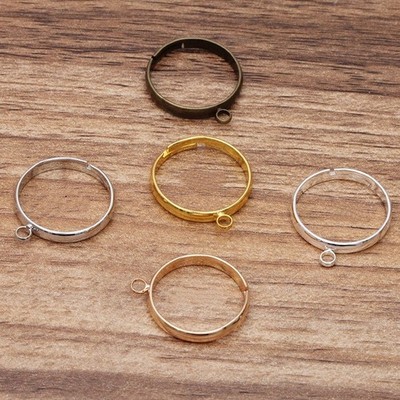 50Pcs Brass Loop Finger Ring Base Blanks Adjustable Findings 18mm DIY Crafting