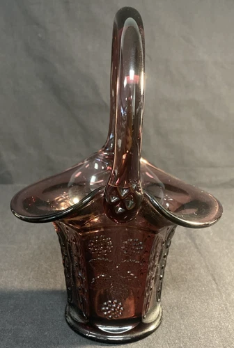 Fenton Amethyst Purple Vintage Glass Basket Butterfly And Berries