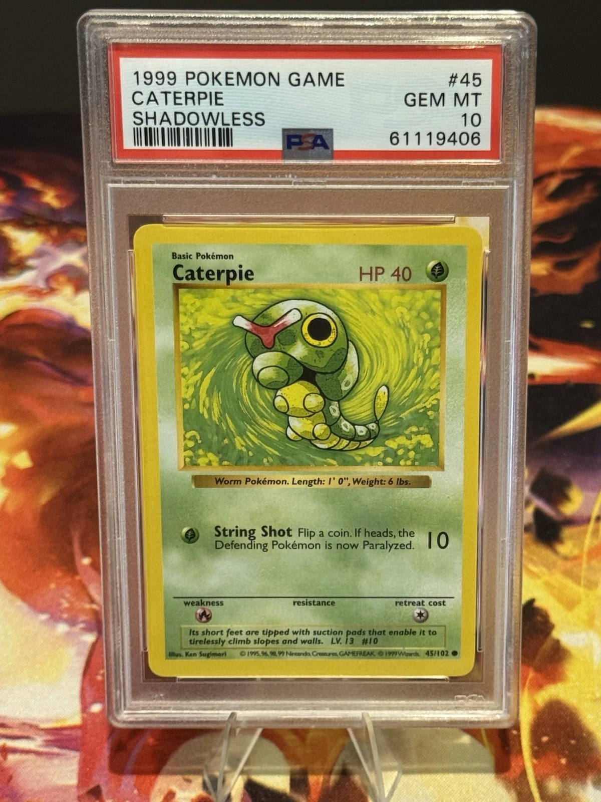 Pokémon Base Set Shadowless Caterpie 45/102 Regular English PSA 10 GEM MT