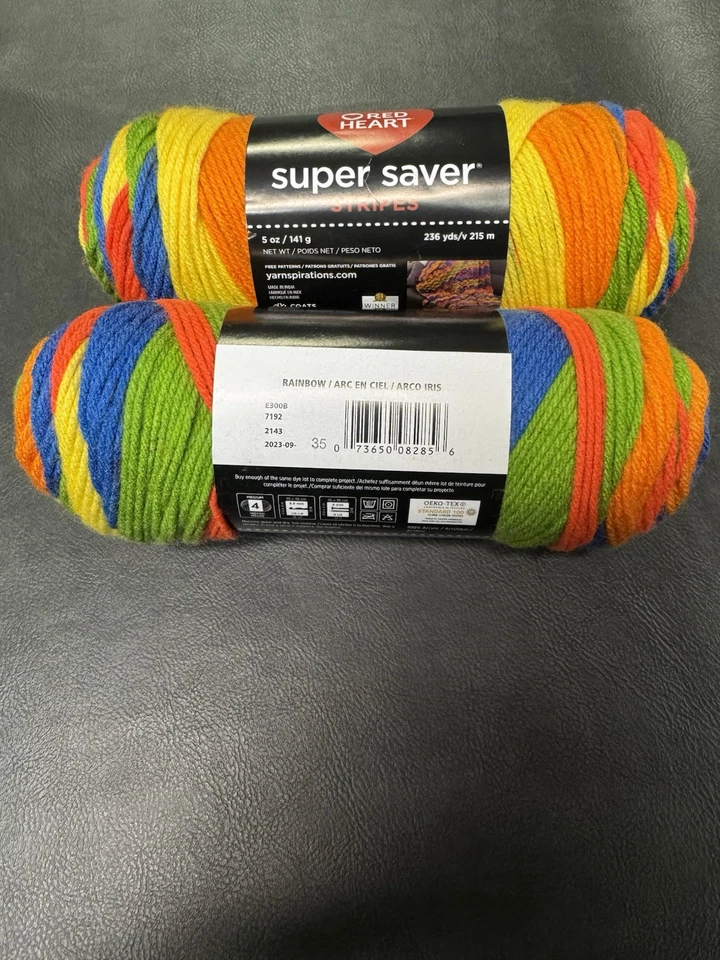 RED HEART SUPER SAVER RAINBOW STRIPE  2 Pack 5 oz , 4 ply med weight - Image 4 of 4