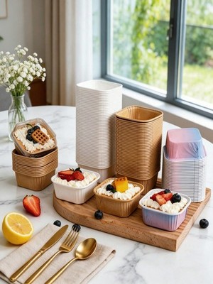 50 Stück Quadratisch Papier Cupcake Tassen Muffin Backen Folien mit Deckel Geburtstag Hochzeit