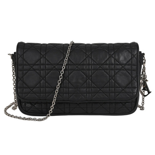 Christian Dior Lady Dior Cannage 2Way Shoulder Clutch Bag Black Leather