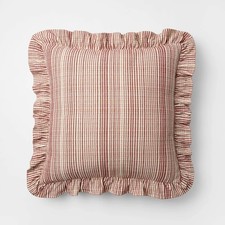 24"x24" Uneven Plaid with Ruffle Pillow Burgundy/Cream - Threshold designed