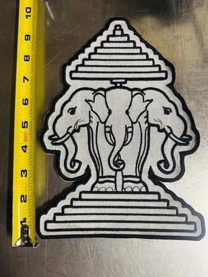 Large 3 Headed Elephant Embroidered Patch - Southeast Asian - Erawan Laos Thai