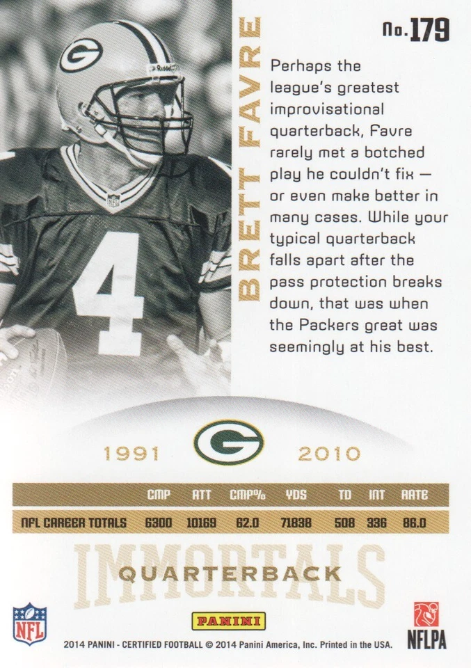 2014 Certified #179 Brett Favre IMM /999 - FB - Image 2 of 2