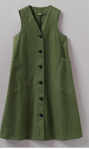 Toast Navy Indigo V Neck Utility Dress Button Up Pinafore Pockets - Size L - Picture 15 of 17