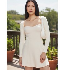 Reformation Bruno Ivory Ribbed Sweetheart Long Sleeve Mini Dress Size M