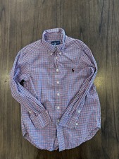 Ralph Lauren Boys Size 8 Button Down Shirt Red Blue Gingham Long Sleeve