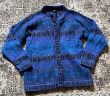 Vintage AY Alpaca Wool Cardigan Sweater Blue Nordic Fair Isle Snowflake Button