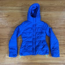Abercrombie  Fitch Girl Sz M Blue Puffer Jacket Hooded Quilted Winter Coat Read