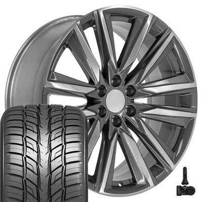 Set(4) 4869 Gunmetal 24x10 Rims, 295/35R24 Tires & TPMS Fit Chevy GMC Cadillac
