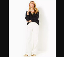 Lilly Pulitzer Colletti High Rise Trousers Women 6 Coconut White Wide Leg 016731