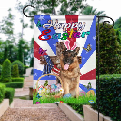 German Shepherd Dog Happy Easter Flag, Dog Easter Eggs Flag, Bunny Dog Flag