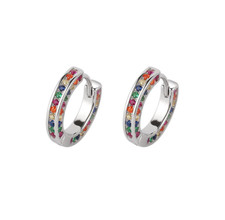 925 Sterling Silver Plated Colorful Cz Tube Huggie Hoop Earrings Women Girl E8