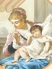 Maternité & Peinture du XIX ème Siècle & Miniature & 19 ème Siècle 