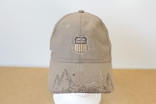 Vintage Union Pacific Strapback Dad Hat Elk Deer Embroidered Bill Hunting Beige