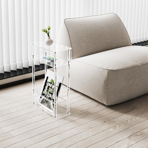 Acrylic Narrow End Table for Small Spaces with Magazine Holder, Slim Side Small - Picture 8 of 8
